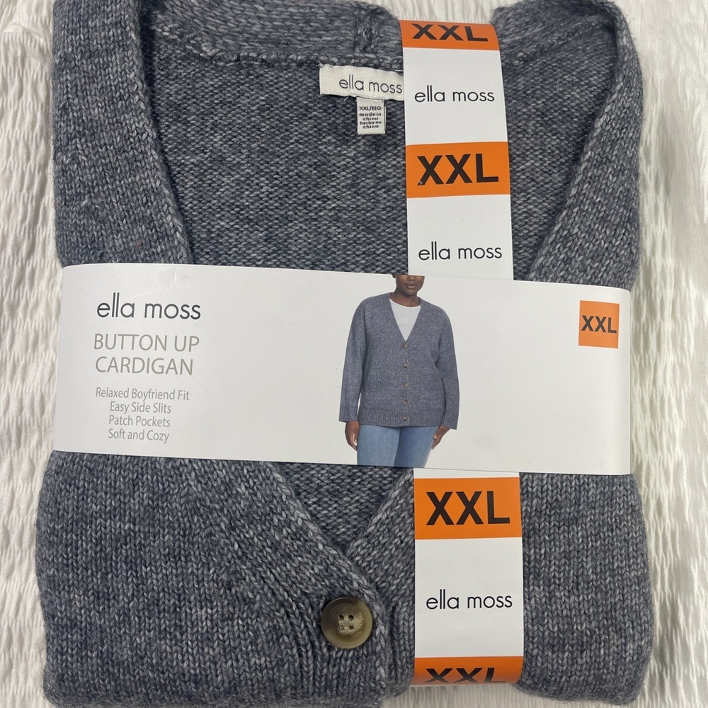 Women's Size XXL Ella Moss Button Up Cardigan Patch Pockets Soft Cozy Light Blue